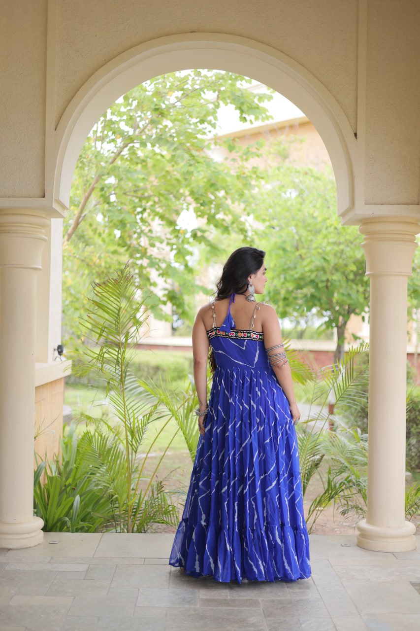 Bhavna Blue Faux Georgette Laheriya Kutchi Patchework Gown