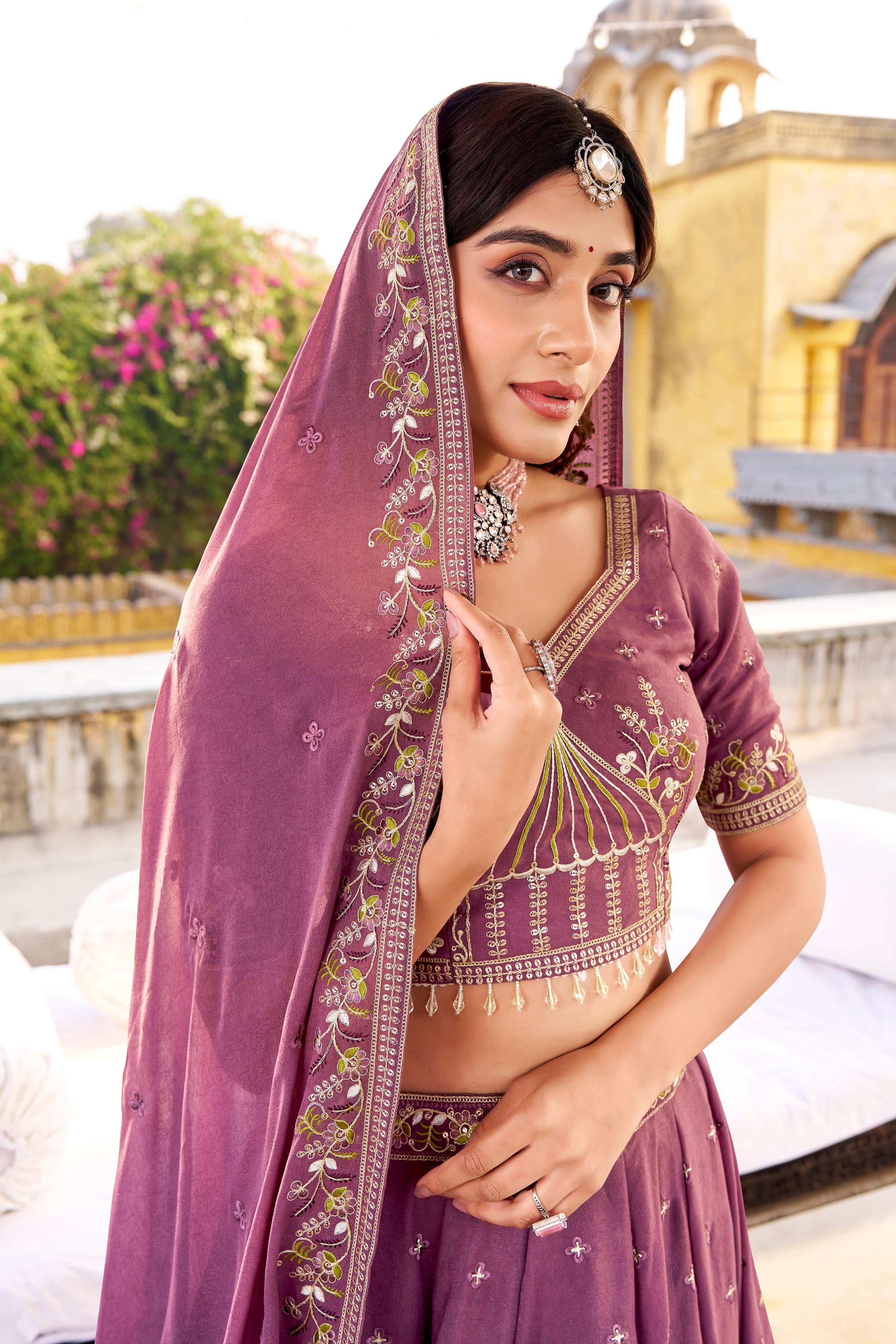 Zarakh Lavender Color Crush Silk Sequins and Thread Embroidery Work Lehenga Choli