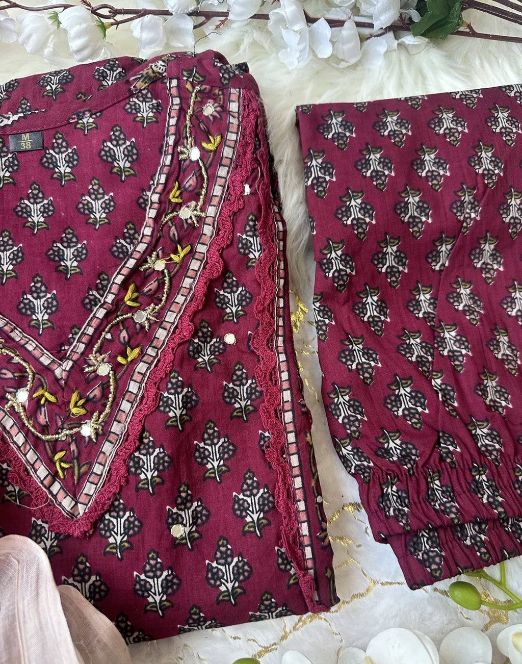 Maroon cotton printed Ishani designer Anarkali suit