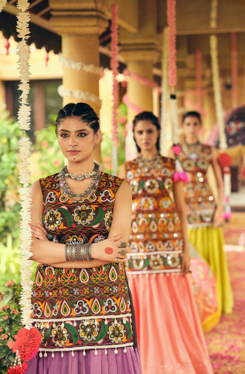 Black Pure Rayon Ribbon Work Embroidered Lehenga Choli