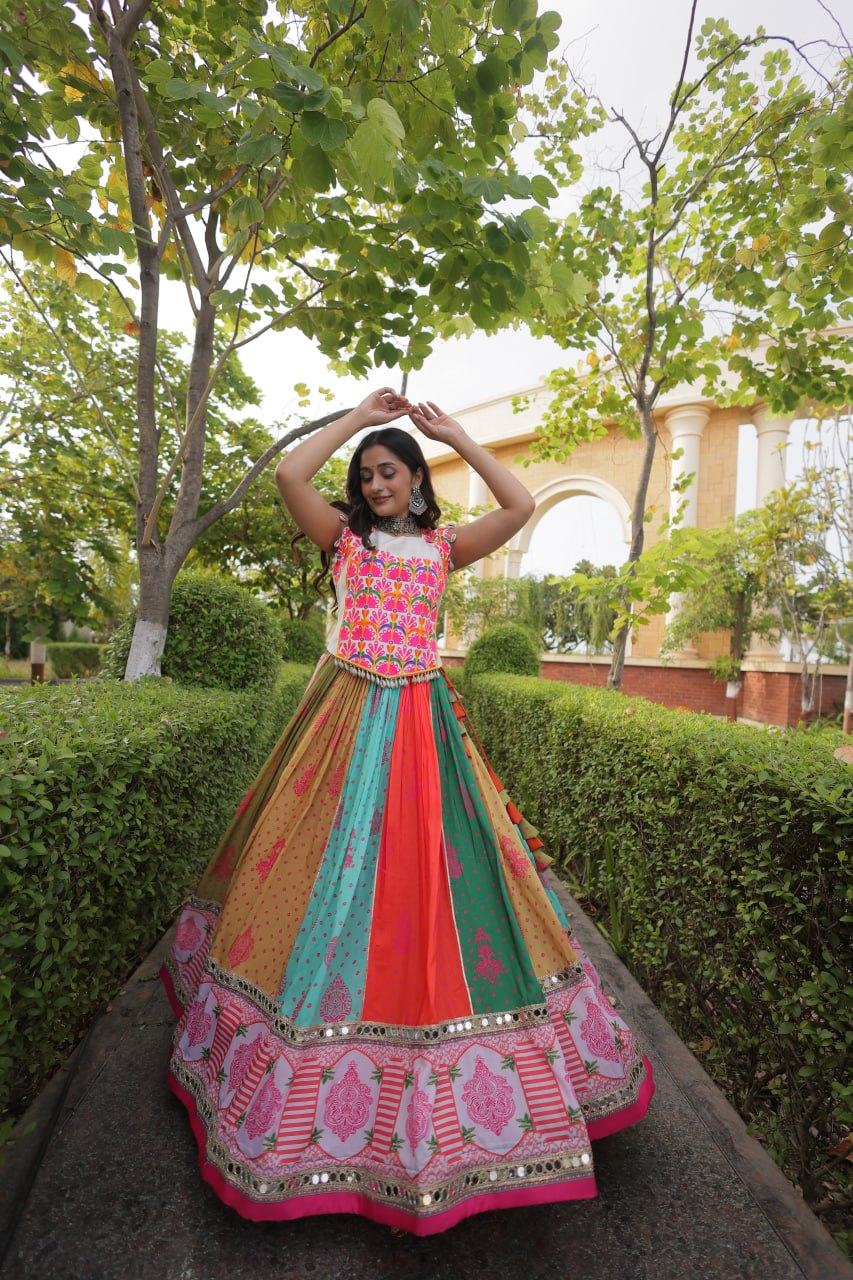 Chhavi Multicolor Cotton Printed Mirror Lehenga Choli