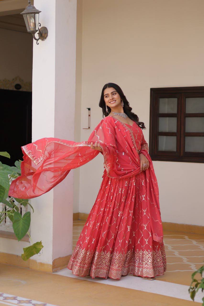 Georgette embroidered Kimaya designer lehenga choli