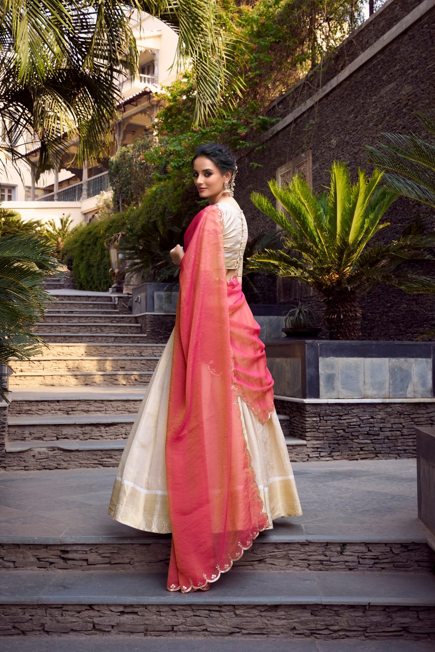 Off white jacquard zari weaving lehenga choli