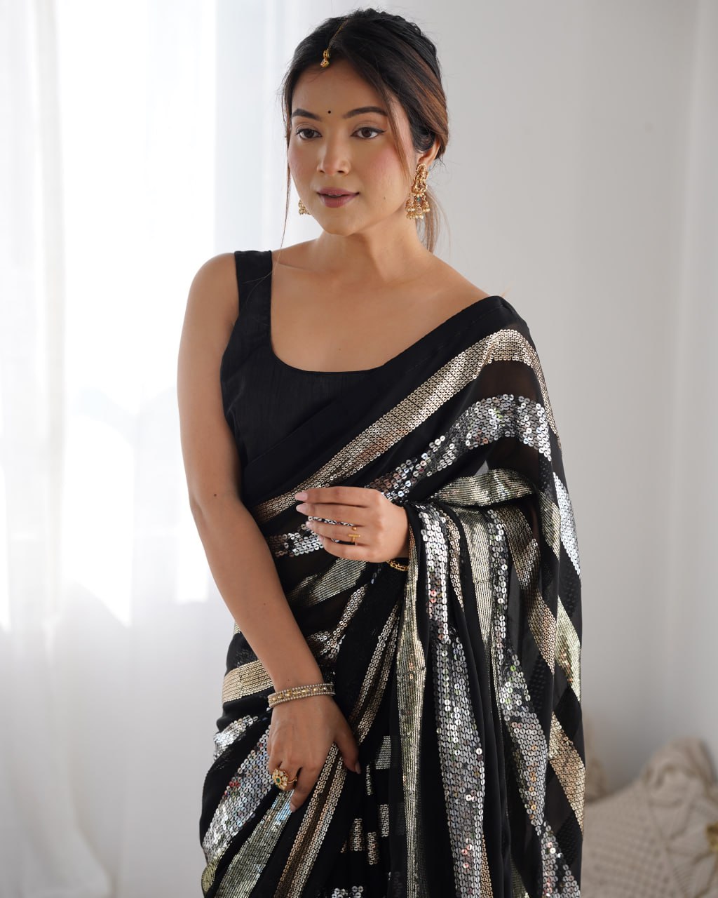 Kira Black Sequin Embroidery Georgette Saree