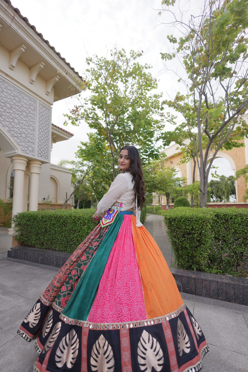 Dhriti Multicolor Cotton Printed Gota Lehenga Choli