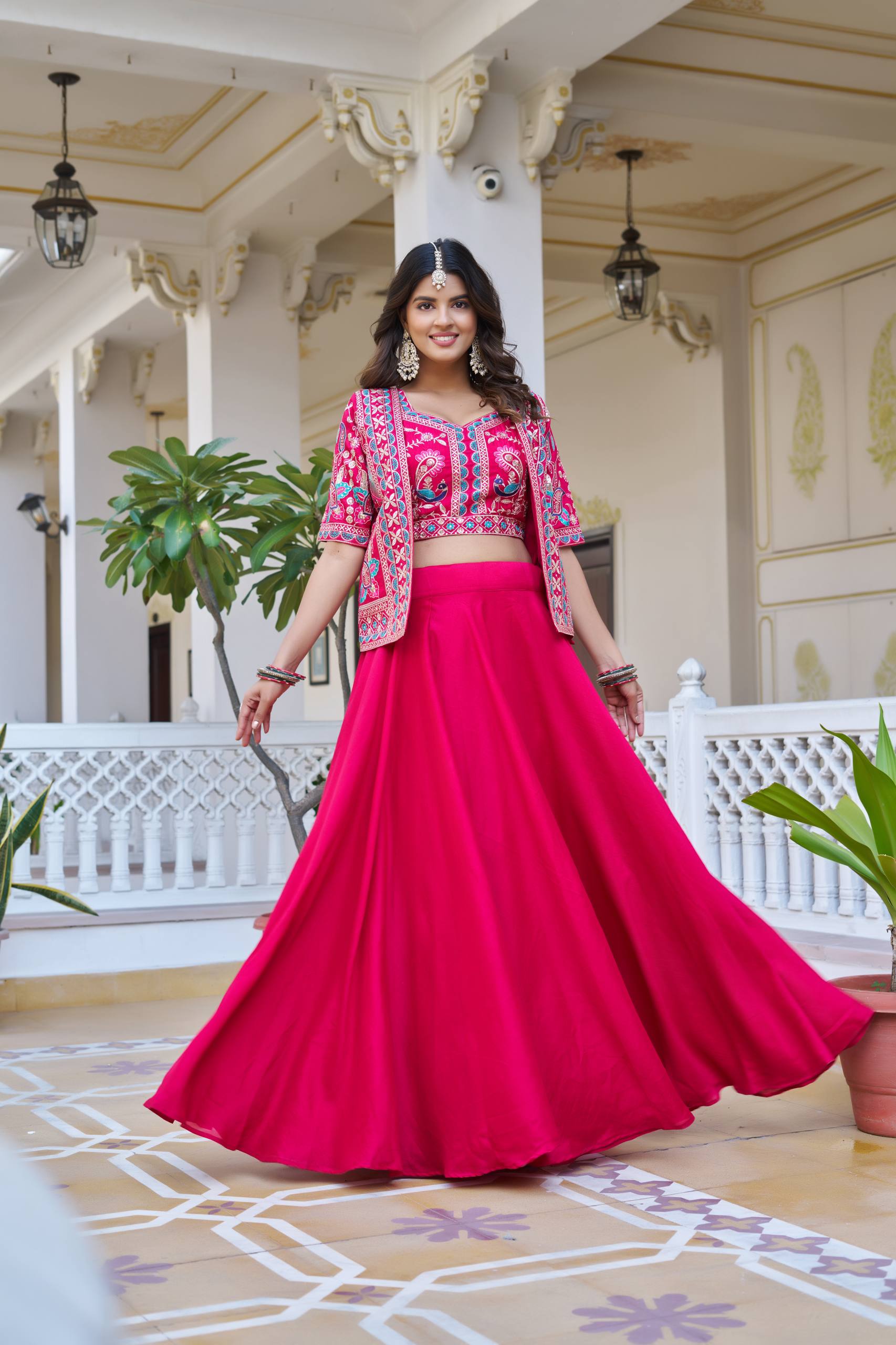 Devisha Pink Color Vichitra Silk Lehenga Choli with Embroidery Koti