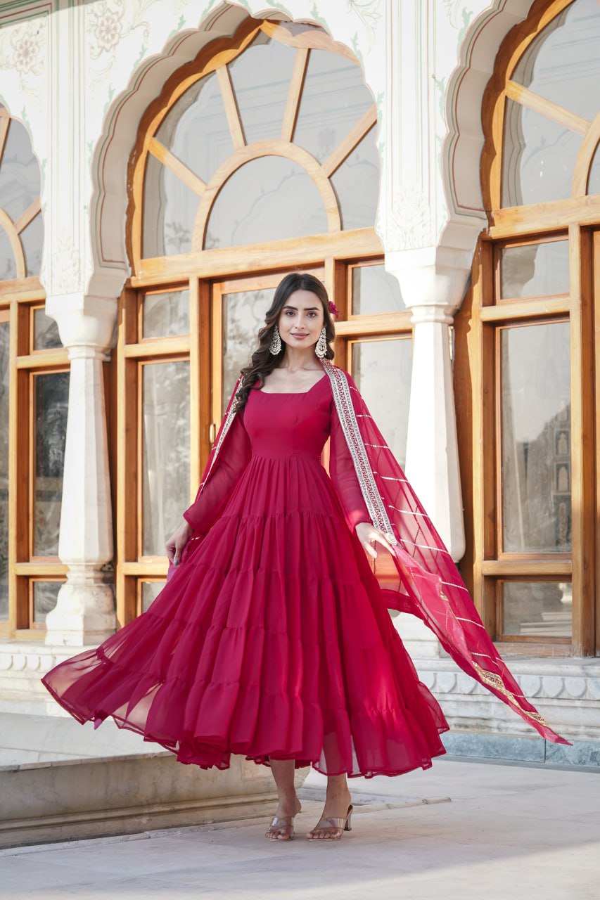 Dakshayani red georgette anarkali gown set