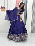 Gopi Navy Blue Vichitra Silk Embroidery Sequins Thread Work Lehenga Choli