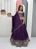 Gopi Deep Purple Color Vichitra Silk Embroidery Sequins Thread Work Lehenga Choli