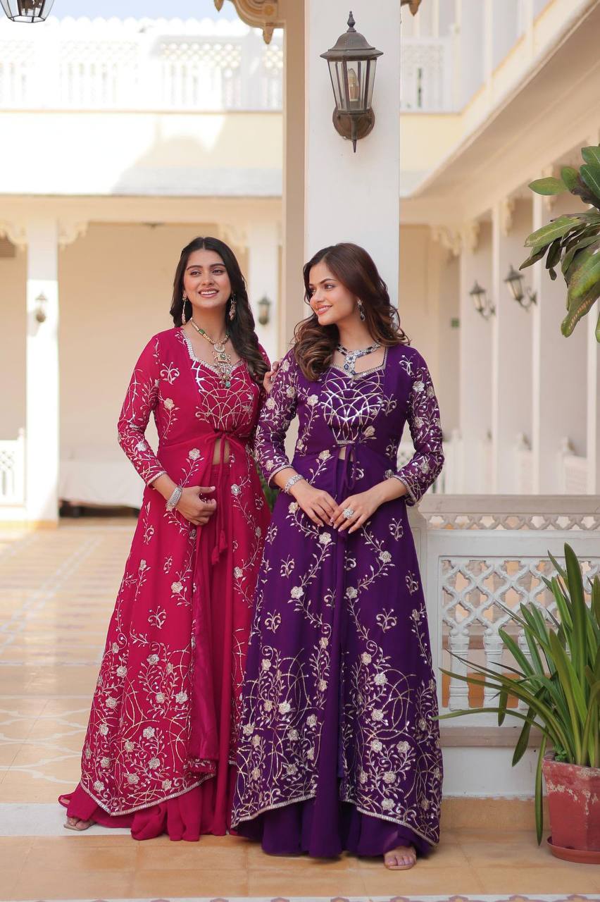 Aanshi Georgette Embroidered Shrug Set