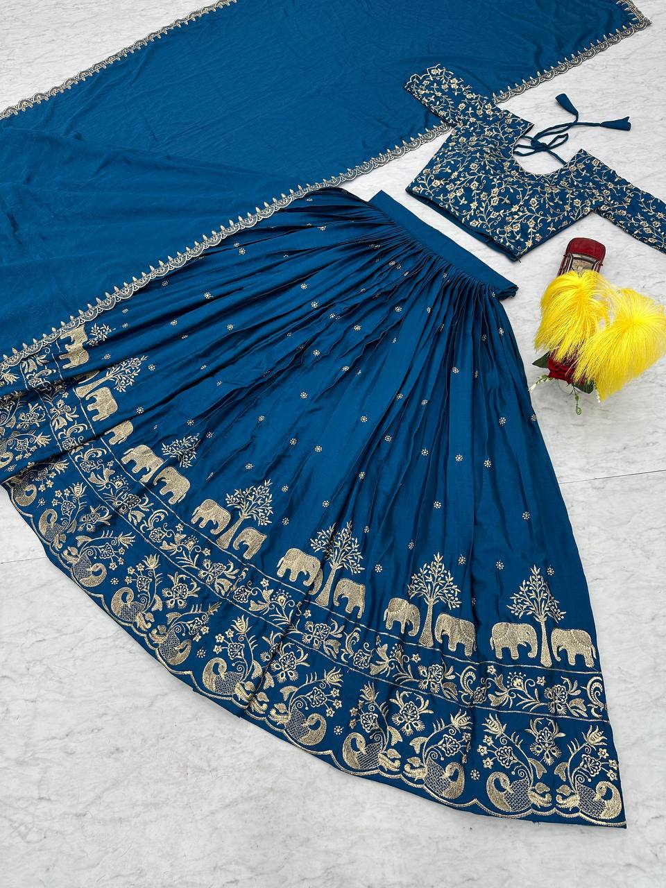 Kanupriya blue chinon embroidered lehenga choli set