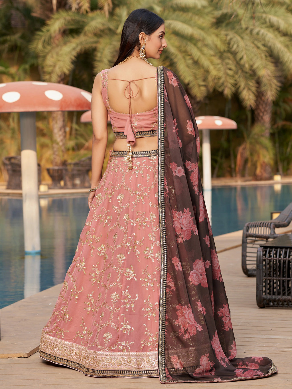 Navya Dusty Pink Color Embroidered Lehenga Choli with Floral Dupatta