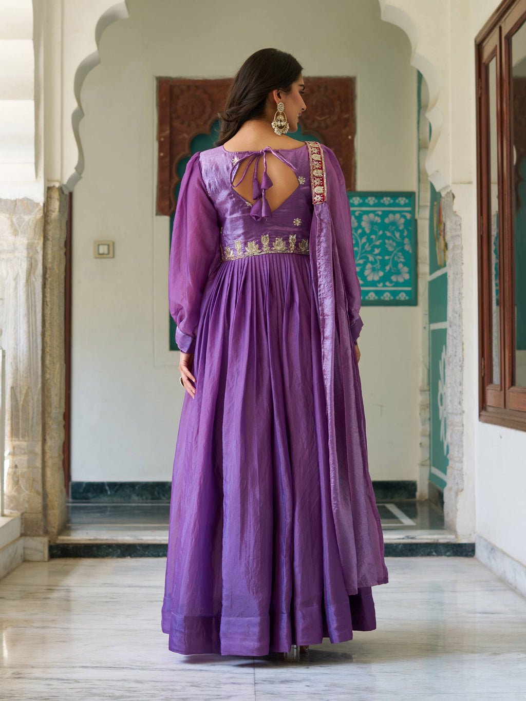 Ritu Purple Color Fendy Silk Sequins Thread Embroidery Work Gown with Dupatta
