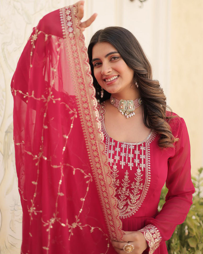 Vasundhara faux blooming pink anarkali gown suit set
