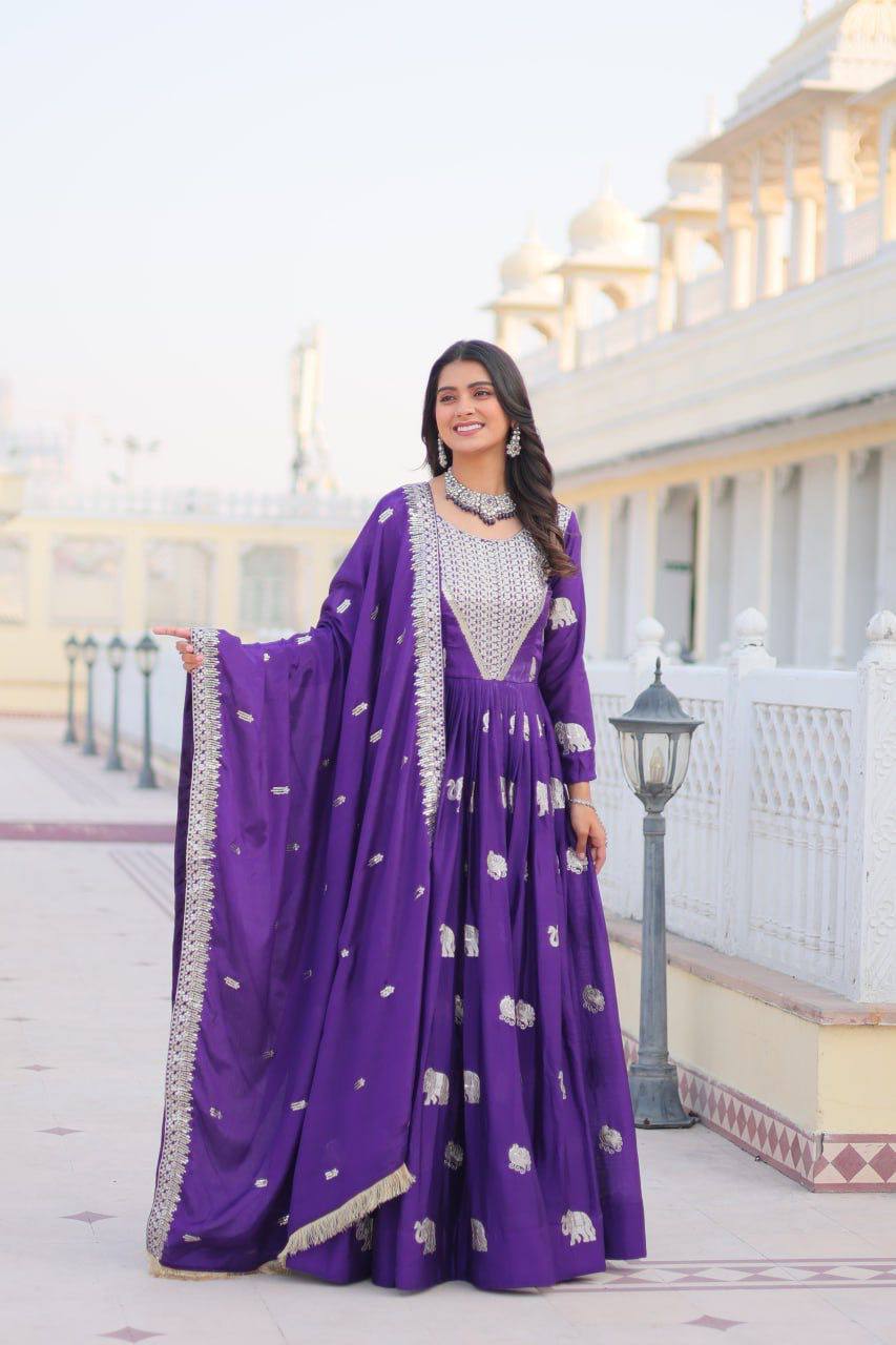Veronika Purple Georgette Embroidered Anarkali Gown Set