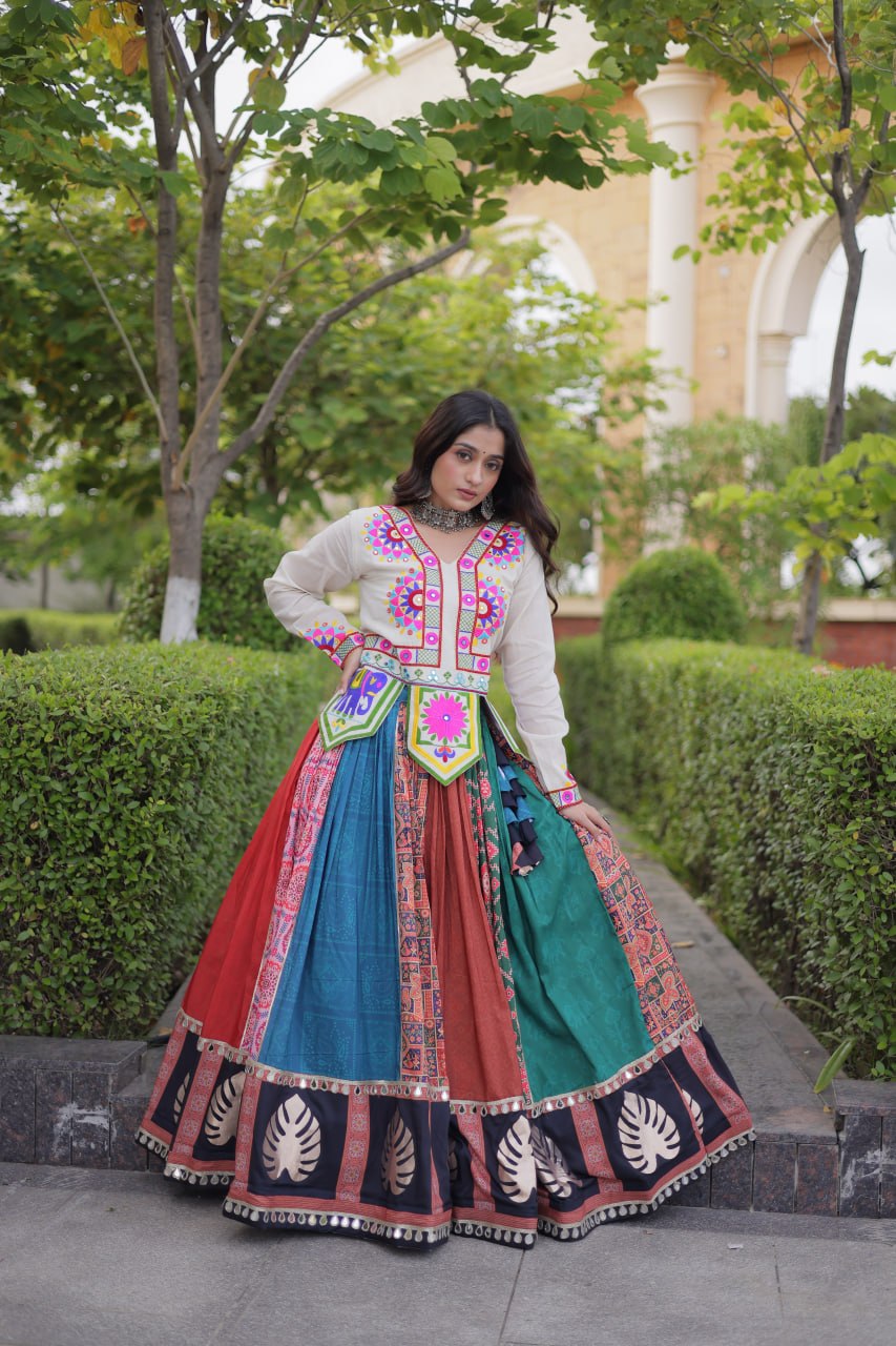 Dhriti Multicolor Cotton Printed Gota Lehenga Choli