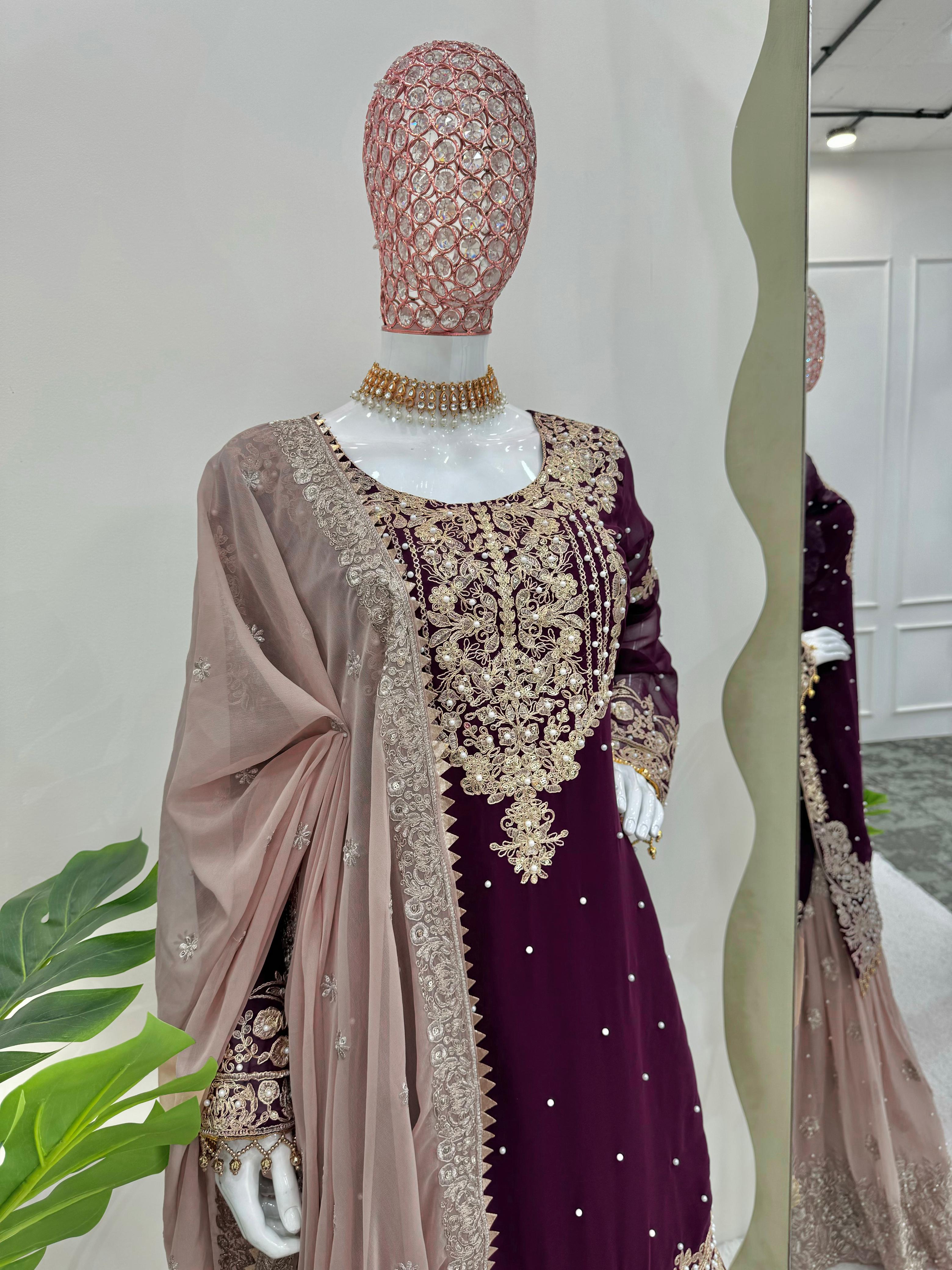 Niyati Georgette Embroidered Kurti Sharara Set