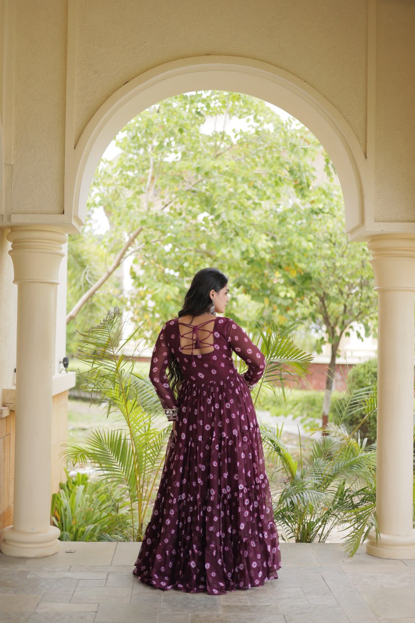 Lavanya Purple Faux Georgette Bandhani Kutchi Patchwork Gown