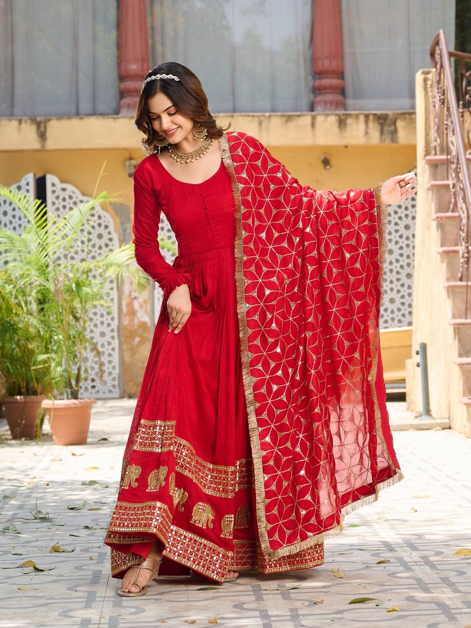Pragnika Pure Silk Embroidered Gown with Dupatta