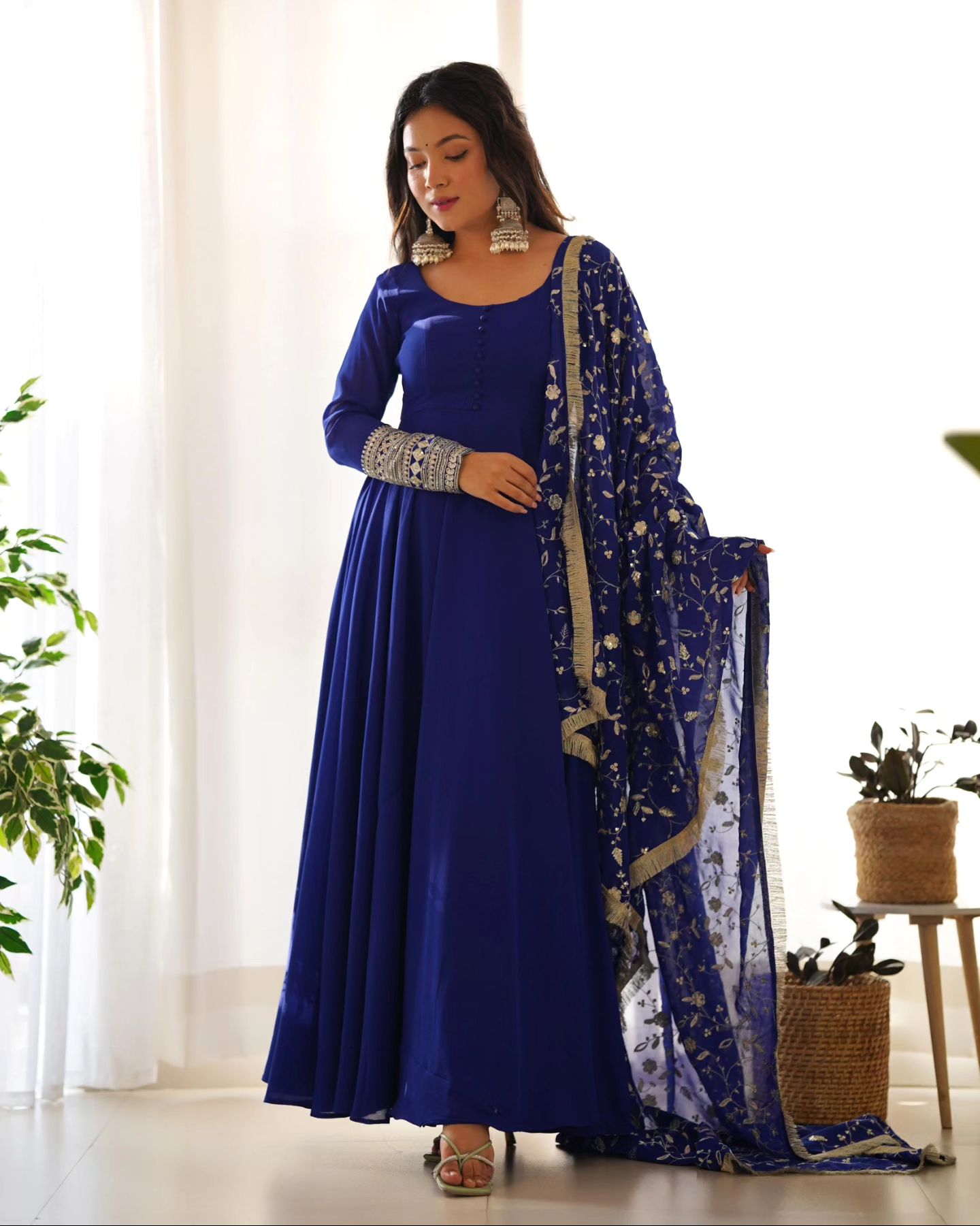 Glamorous Blue Anarkali Flared Kurti Set with Dupatta