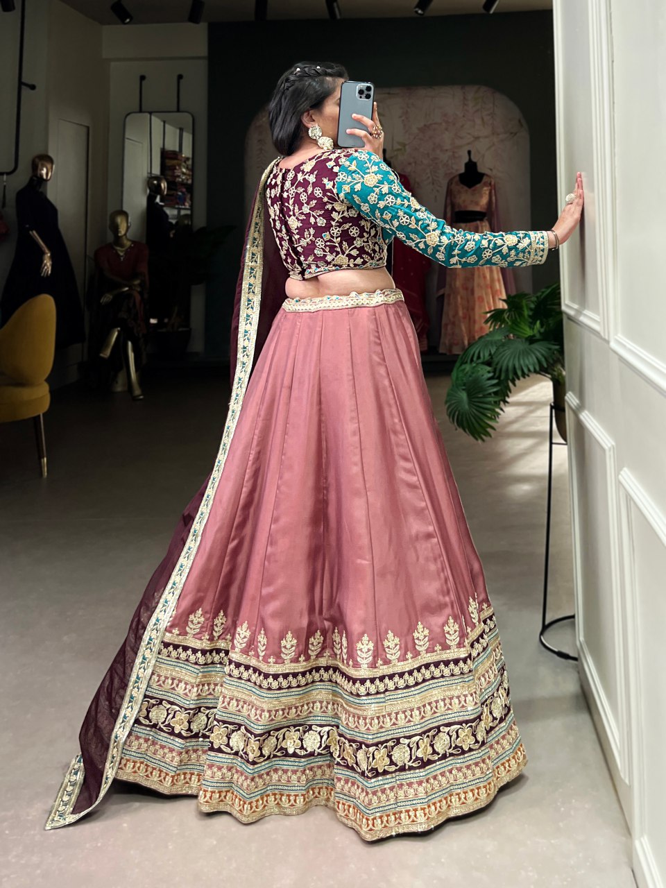 Sanaya multicolor floral embroidered silk lehenga set