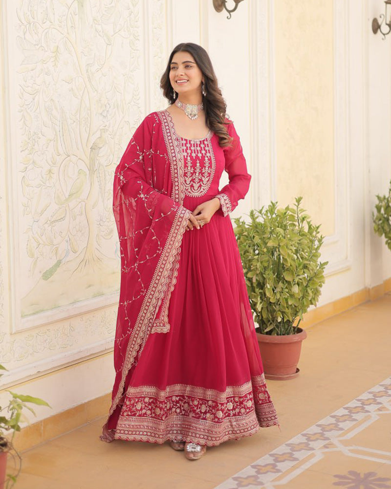 Vasundhara faux blooming pink anarkali gown suit set