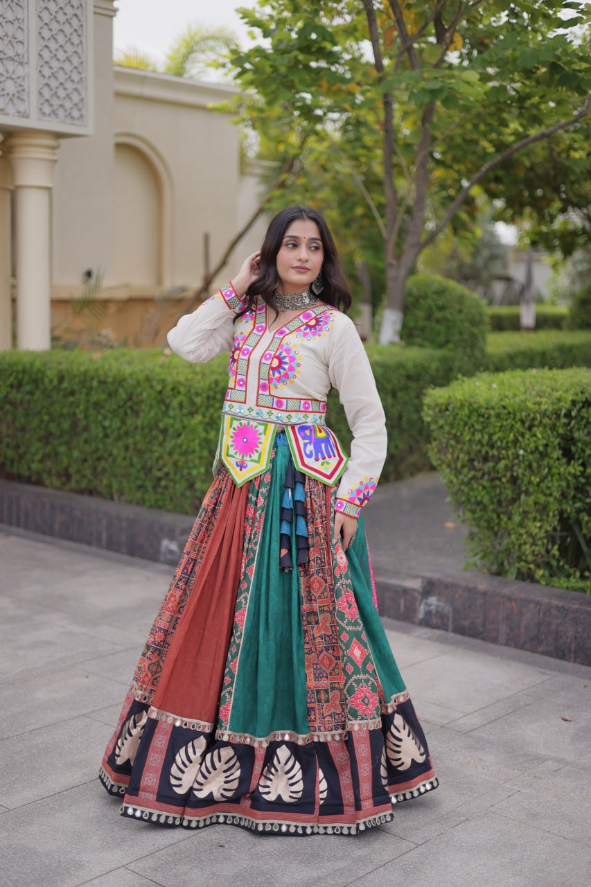 Dhriti Multicolor Cotton Printed Gota Lehenga Choli