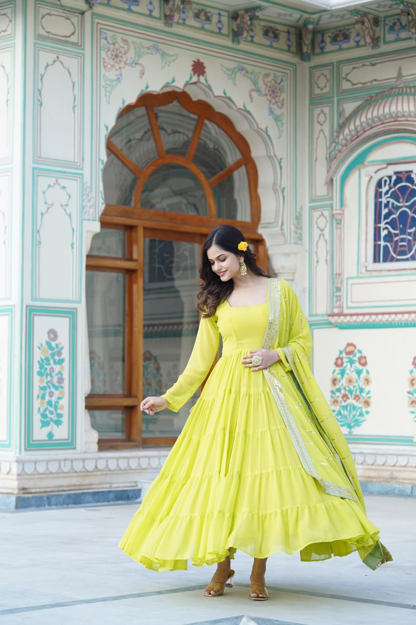 Dakshayani green georgette anarkali gown set