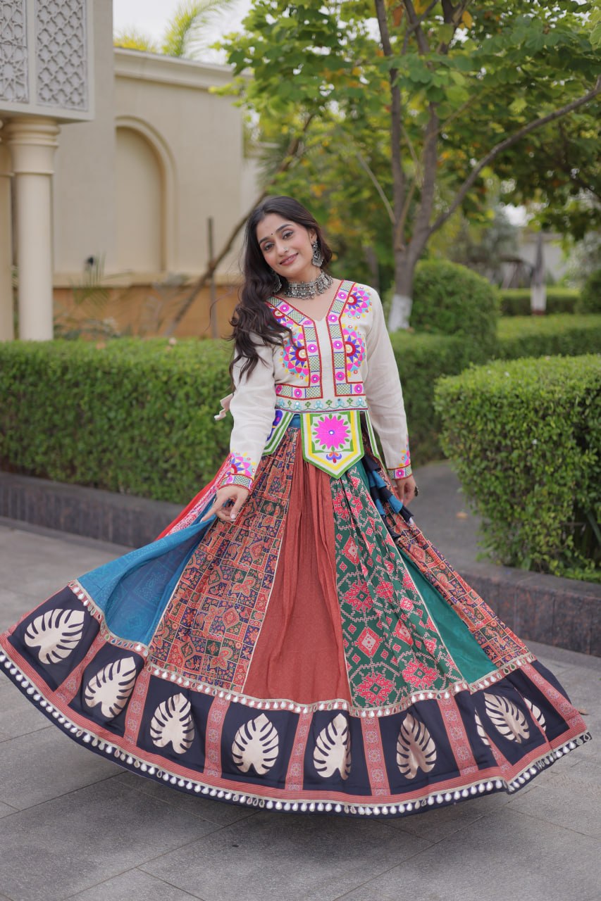 Dhriti Multicolor Cotton Printed Gota Lehenga Choli