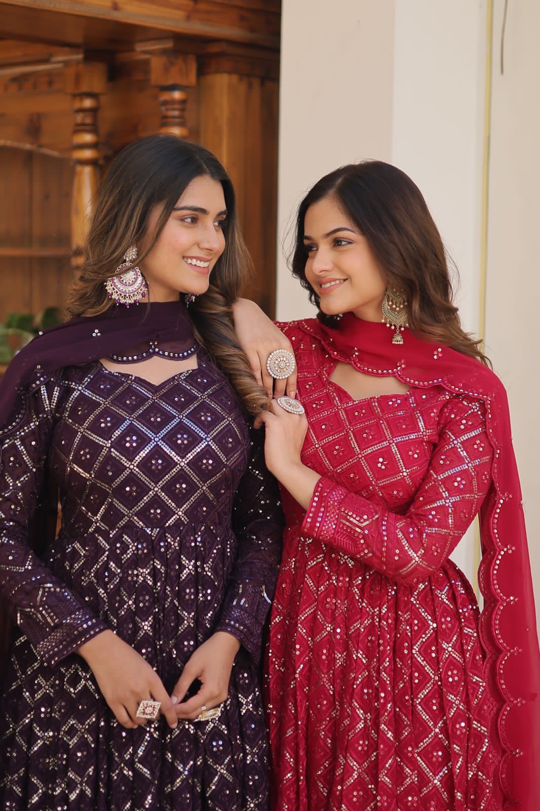 Royal purple blossom floral gown with dupatta