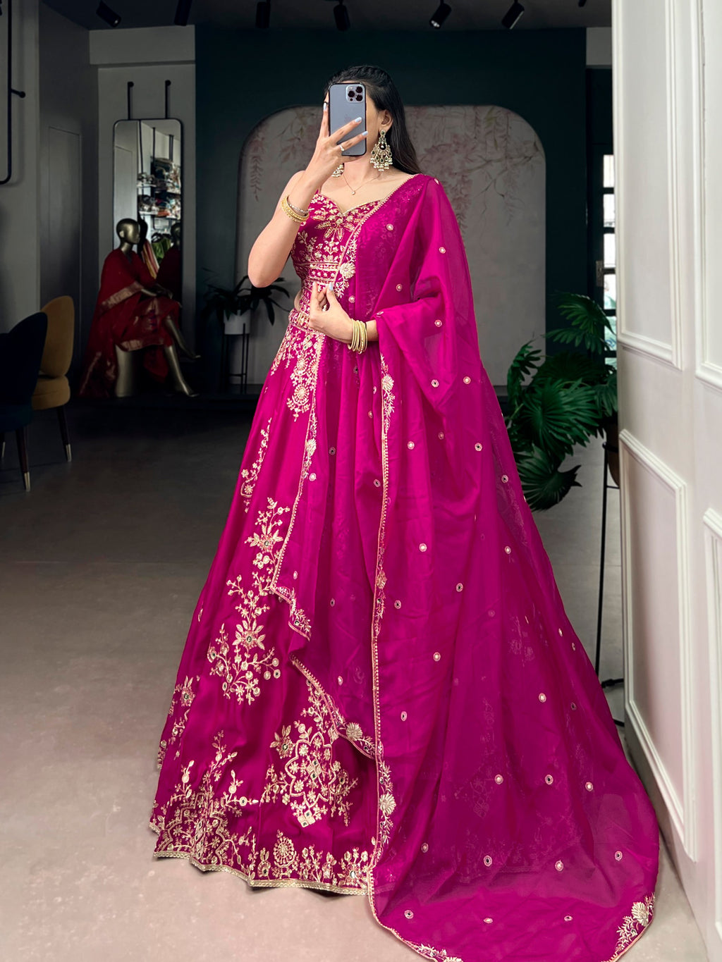 Abhirami pink nysha silk embroidered work lehenga choli set