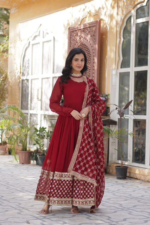 Avishka maroon embroidered anarkali gown set