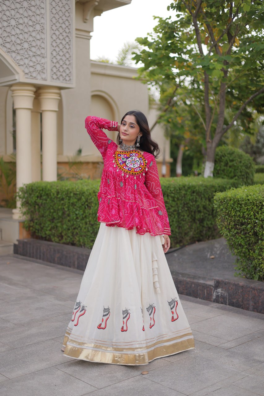 Harshita Pink Kora Cotton Gota-Lace Bandhani Lehenga