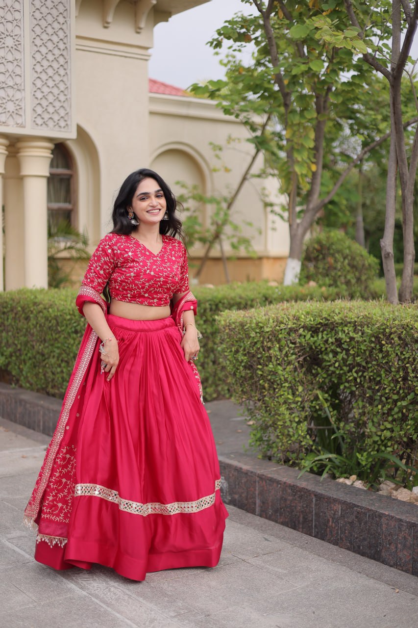 Subhadra Pink Glory Satin Embroidery Zari Sequins Lehenga