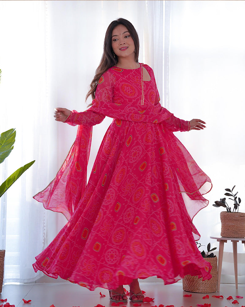 Kaveri pink printed chiffon anarkali set