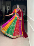 Multicolor georgette Leheriya print lace work Navratri lehenga choli