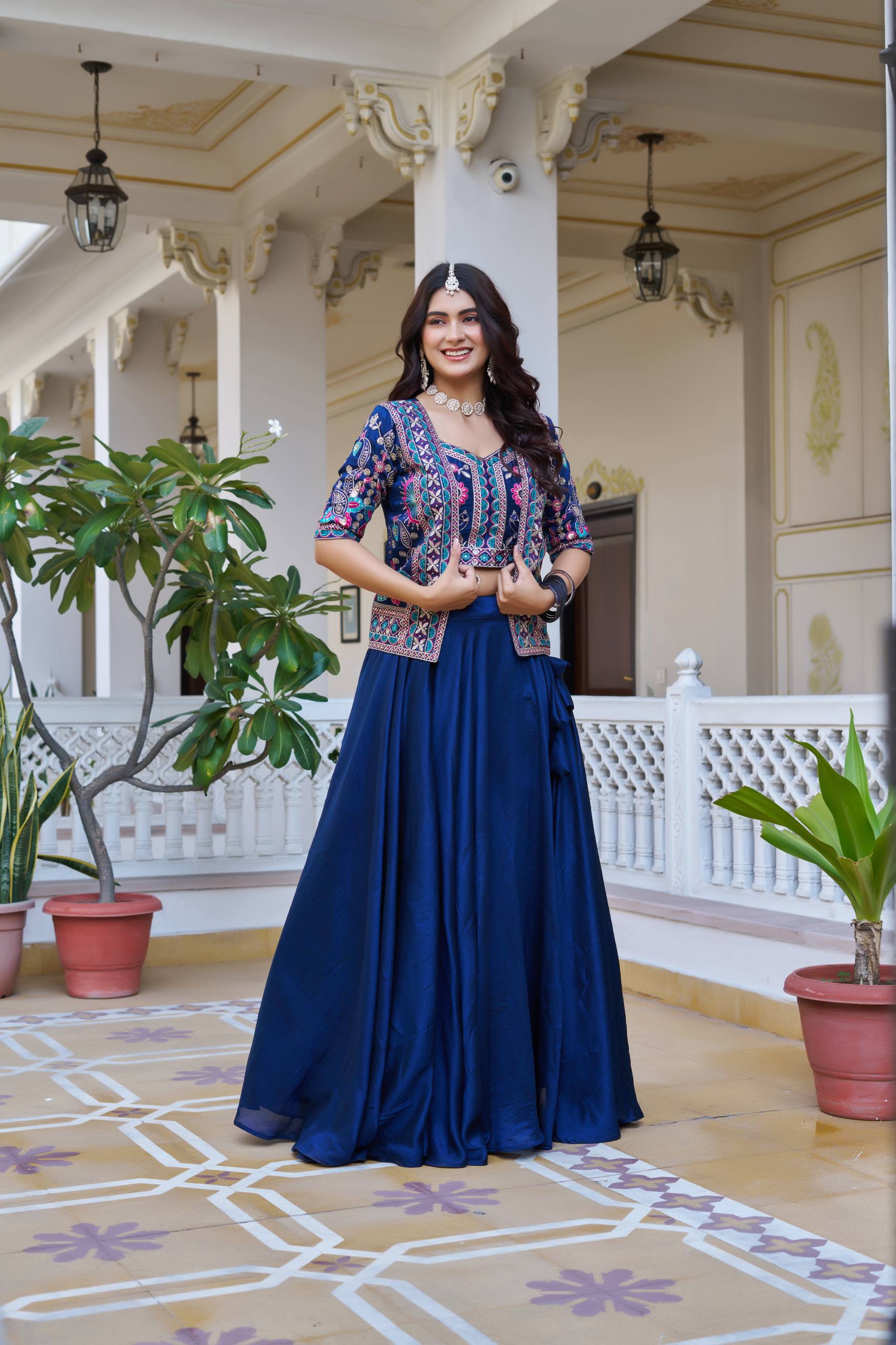 Devisha Blue Color Vichitra Silk Lehenga Choli with Embroidery Koti