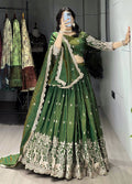 Dipa Olive Green Vichitra Silk Embroidered Lehenga Choli with Dupatta