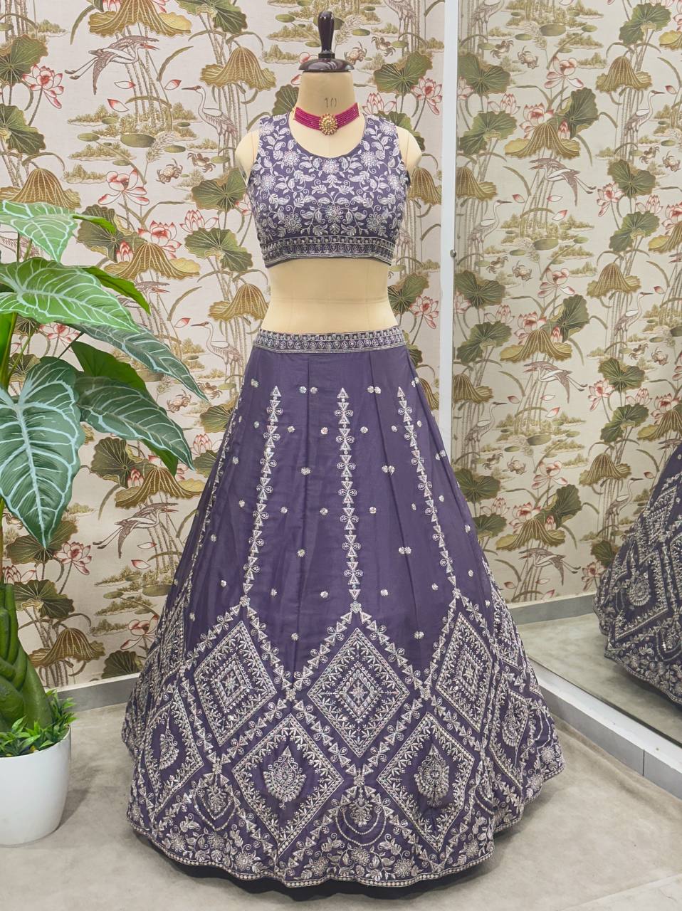Purple star georgette sequins embroidered lehenga choli with dupatta