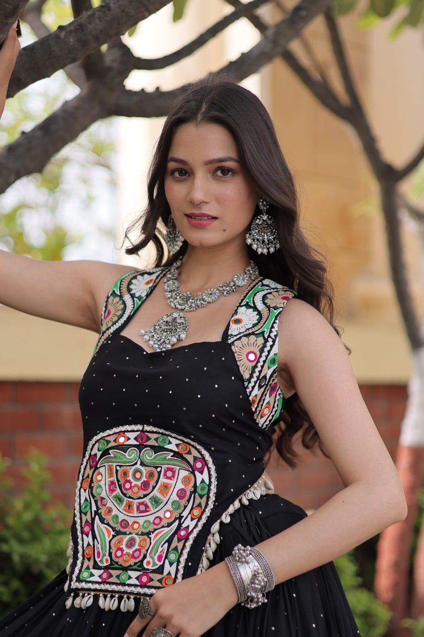 Yashvi Black Reyon Mukesh Patti Lace Lehenga Choli
