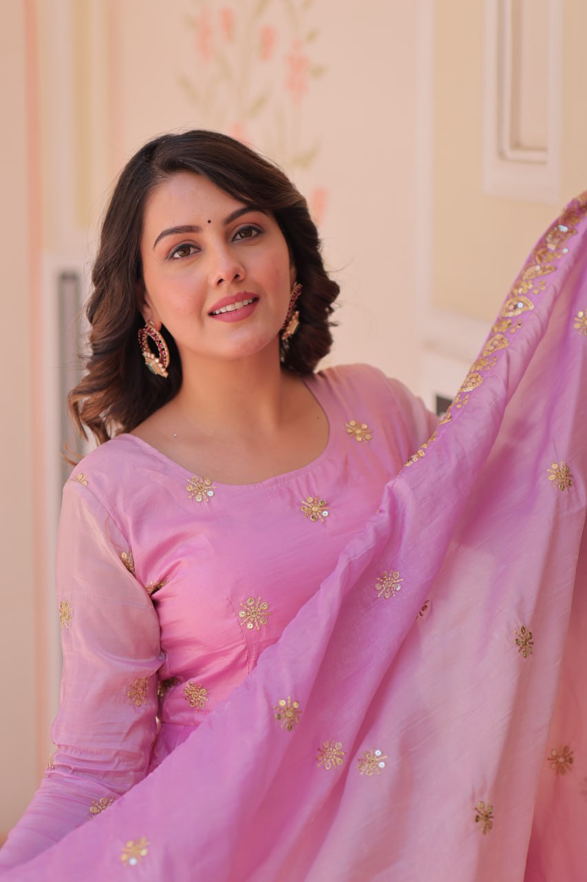 Pink Organza Flair Sequins Zari Embroidery Gown with Dupatta