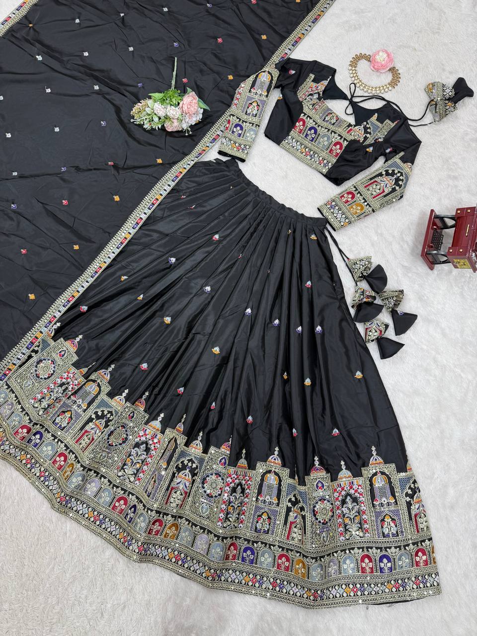 Kavyani Natural Crepe Silk Grey Lehenga Choli