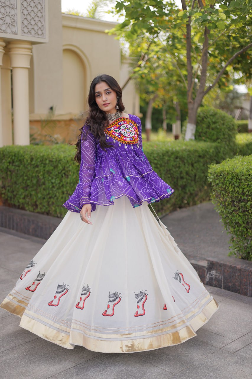 Harshita Purple Kora Cotton Gota-Lace Bandhani Lehenga