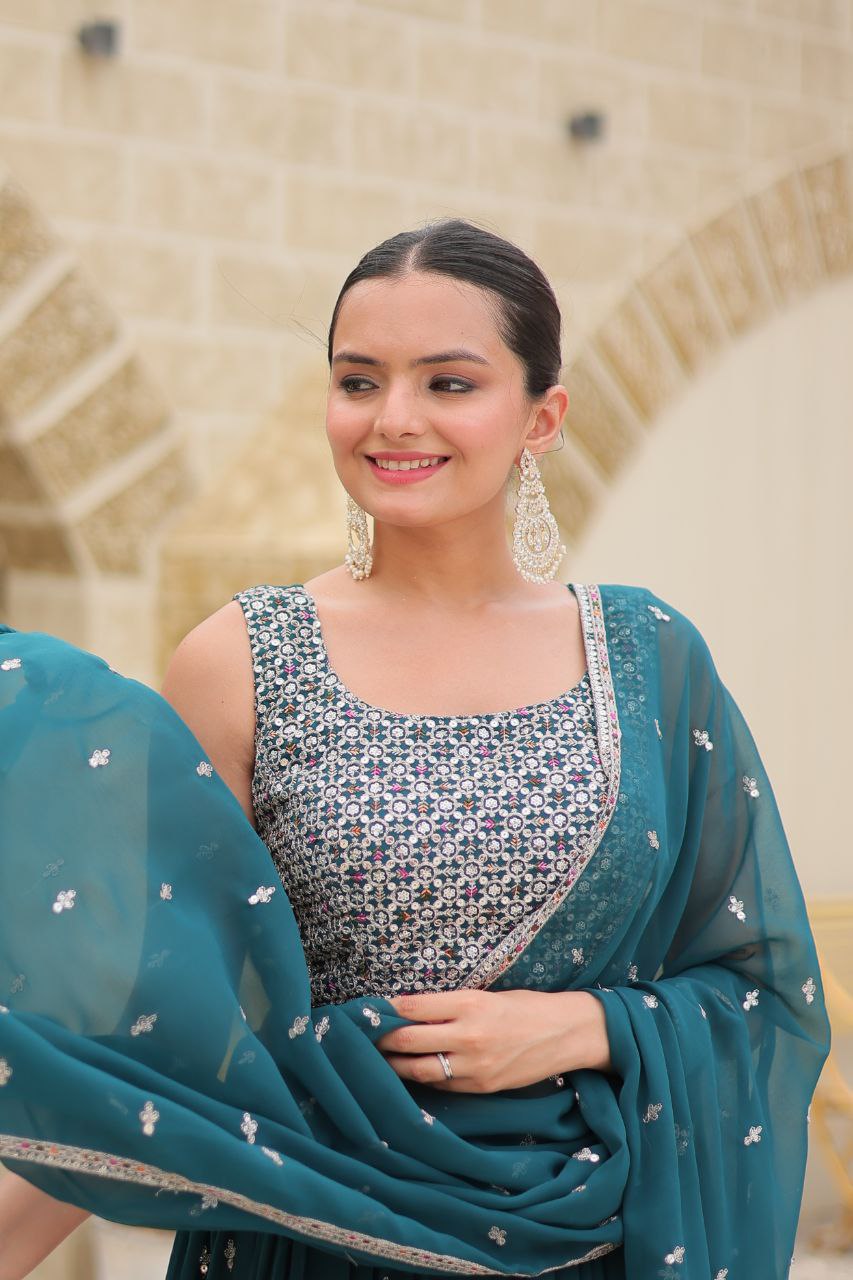 Avira Faux Georgette Embroidery Sequance Lehanga Set