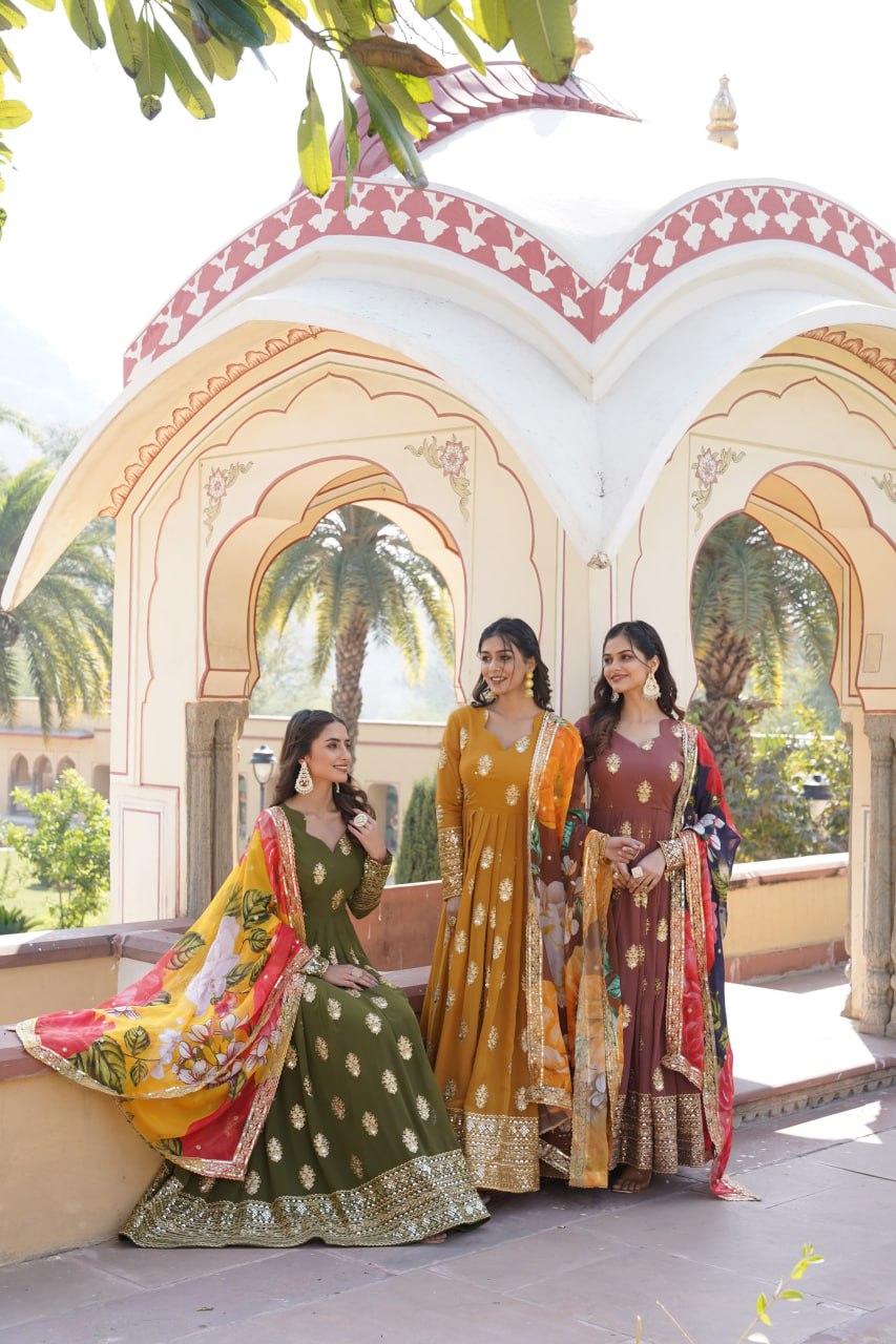 Padmini georgette green embroidery anarkali gown set