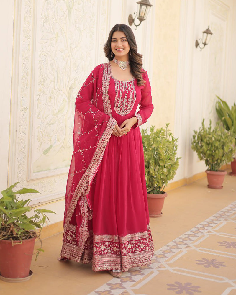 Vasundhara Faux Blooming Pink Anarkali Gown Suit Set