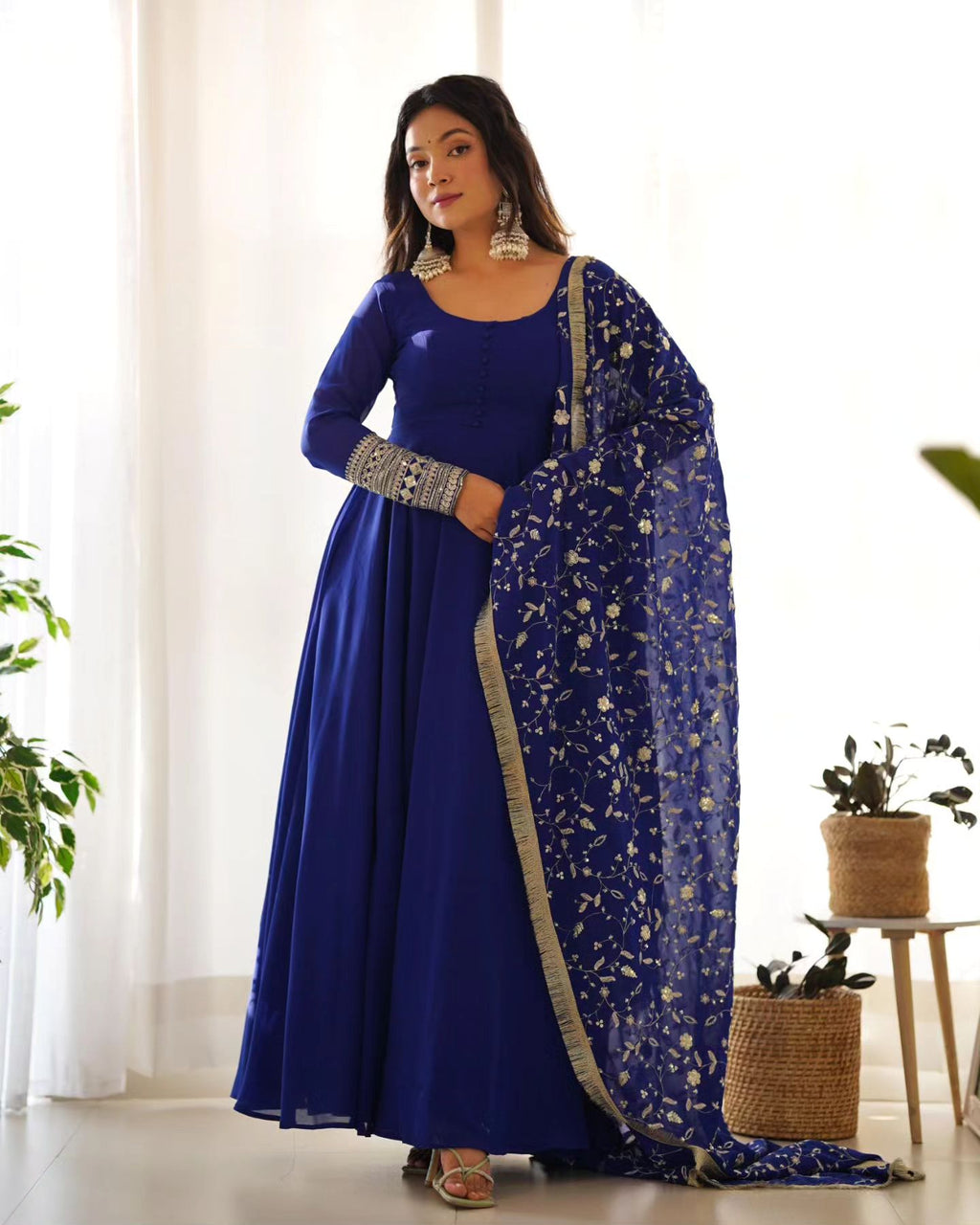 Glamorous Blue Anarkali Flared Kurti Set with Dupatta