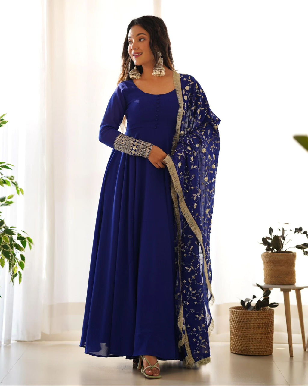 Glamorous Blue Anarkali Flared Kurti Set with Dupatta