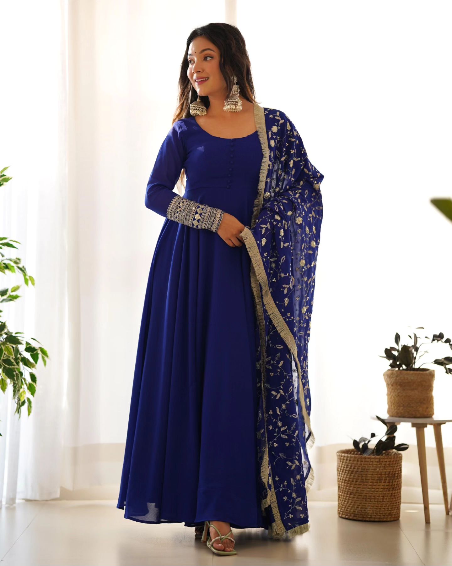 Glamorous Blue Anarkali Flared Kurti Set with Dupatta