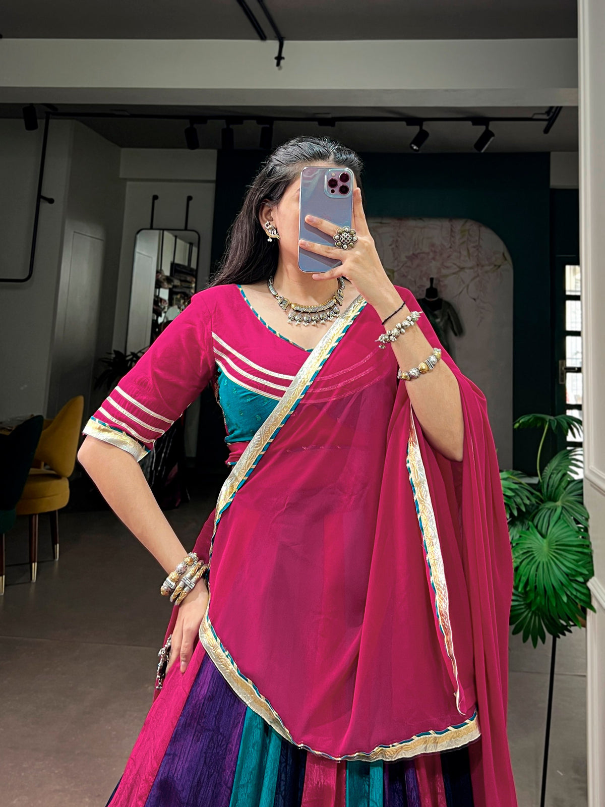 Naina Multicolor Chinon Embossed Lace Lehenga Choli